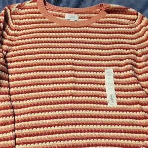Croft and Barrow Mauve And Cream Striped Crewneck - Suze XL